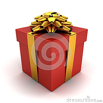Gift box , Present box with gold ribbon bow isolated on white background with shadow Stock Photo