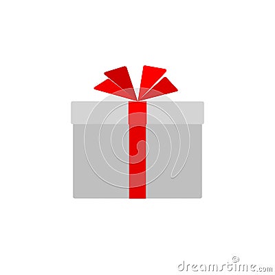 Gift box with red ribbon bow Isolated on white background Simple flat gift box icon Design element for advertising greeting cards Vector Illustration