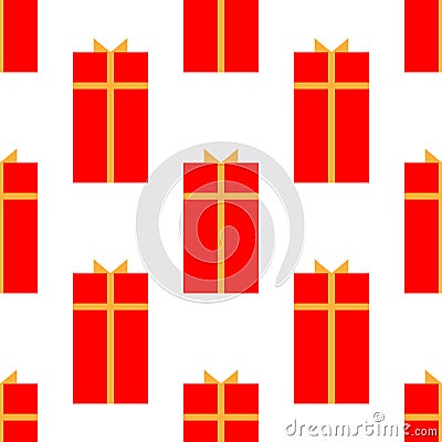 Gift box with ribbon flat icon, vector sign, isolated on white. Seamless holiday pattern Stock Photo