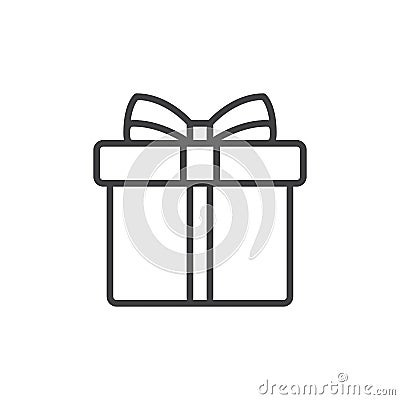 Gift box with ribbon line icon, outline vector sign, linear style pictogram isolated on white. Vector Illustration