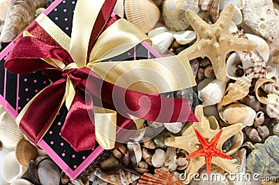 Gift box and shells Stock Photo