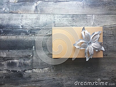 Gift box with a sliver bow Stock Photo