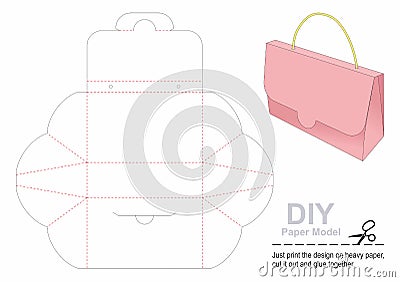 Gift Box Template. Paper Bag Self - folding. Vector Illustration