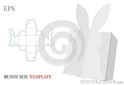 Gift Box Template, Vector with die cut / laser cut lines. Bunny Candy Box. White, blank, clear, isolated Candy Box mock up Vector Illustration