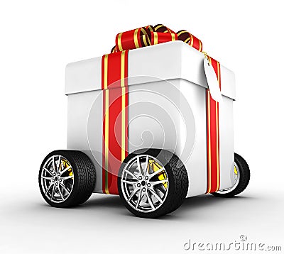 Gift box on wheels Stock Photo