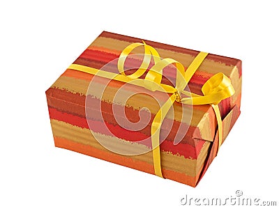 Gift box with a yellow ribbon Stock Photo