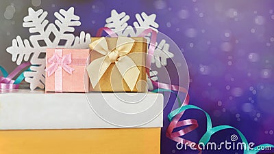 Gift boxes with bows and colorful confetti Stock Photo