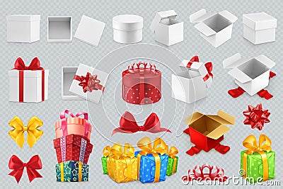 Gift boxes with bows. set of vector icons Vector Illustration