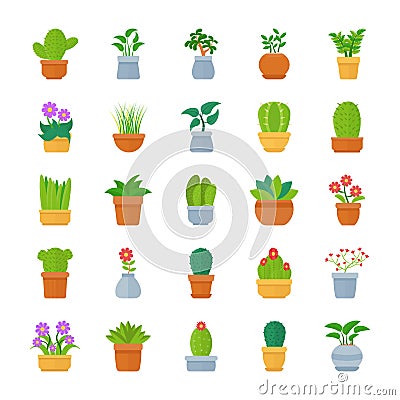 Houseplants Flat Vector Icon Pack Stock Photo