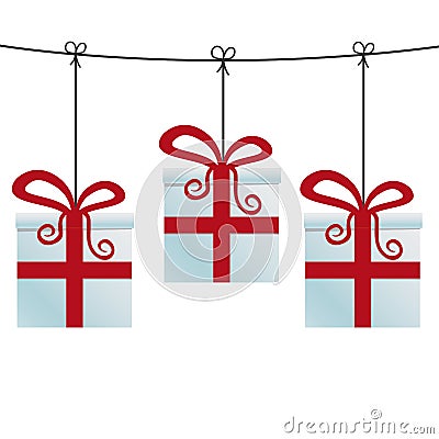 Gift boxes hanging on a twine Stock Photo