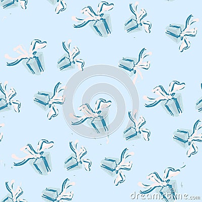 Gift boxes holidays seamless pattern on blue Vector Illustration