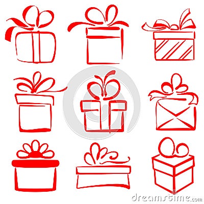 Gift boxes icon set sketch vector illustration Vector Illustration