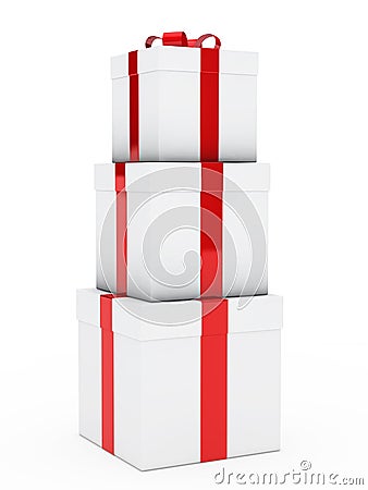 Gift boxes red white stack Stock Photo