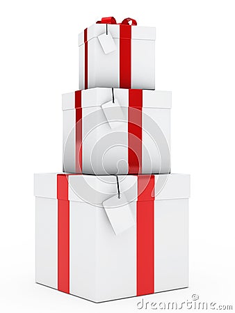 Gift boxes red white stack Stock Photo