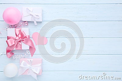 Gift boxes with balloons Stock Photo