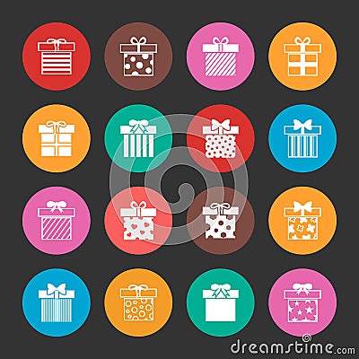 Gift boxes vector icons set over black Vector Illustration