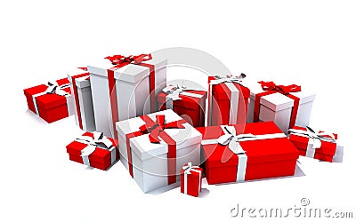Gift boxes in white and red Stock Photo