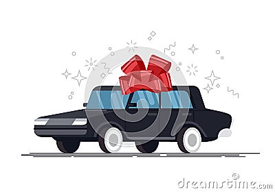 Gift car with red bow, vector illustration Vector Illustration