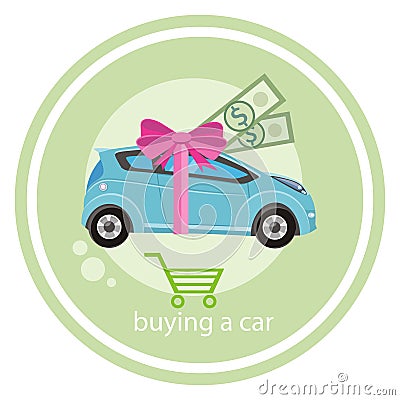 Gift car and red ribbon Vector Illustration