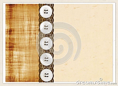 Gift card with color squares, buttons and brown lace Vector Illustration