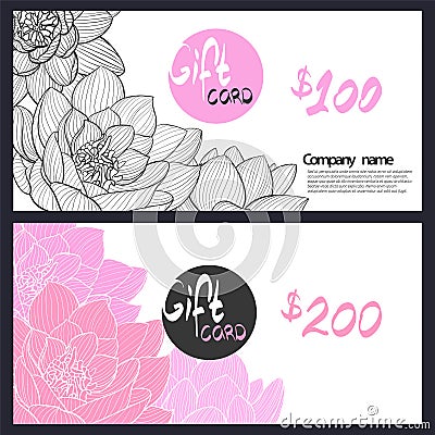 Gift Card with delicate pink lily Vector Illustration