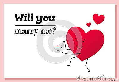 Gift card with inscription You will marry me. Red heart in love makes proposal. Vector Illustration