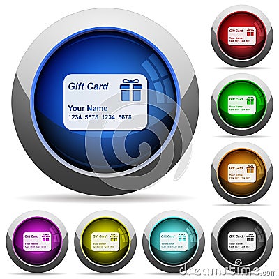 Gift card with name and numbers round glossy buttons Stock Photo