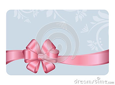 Gift Card With Pink Ribbon And A Bow Vector Illustration