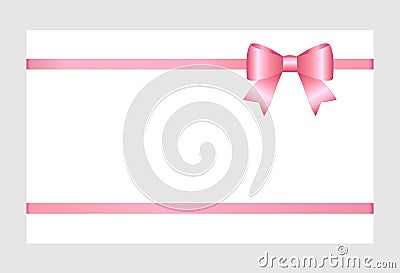 Gift Card With Pink Ribbon And A Bow Isolated on white background. Vector Illustration