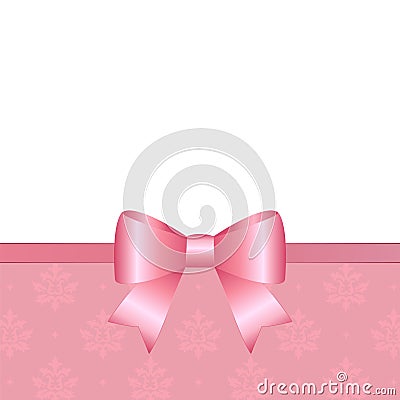 Gift Card With Pink Ribbon And A Bow Vector Illustration