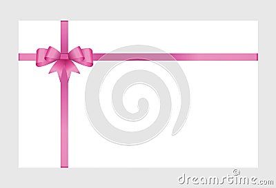 Gift Card With Pink Ribbon And A Bow Vector Illustration