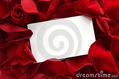 Gift Card on Red Rose Petals Stock Photo
