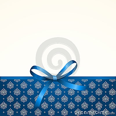 Gift Card with Shiny Blue Satin Gift Bow Vector Illustration