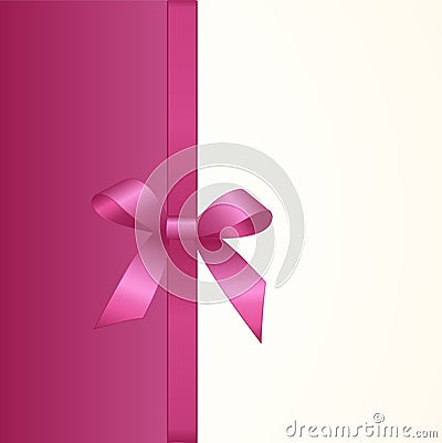 Gift Card with Shiny Pink Satin Gift Bow Close up Vector Illustration