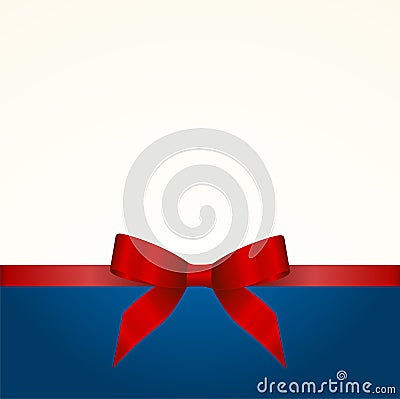 Gift Card with Shiny Red Satin Gift Bow Close up Vector Illustration