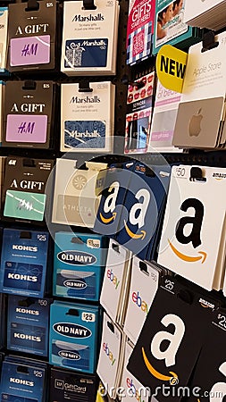 Gift Cards: Amazon, Old Navy, Marshalls, Apple and More Editorial Stock Photo