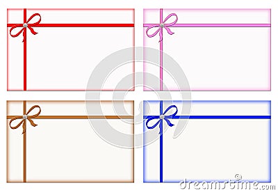 Gift Cards with Colored Ribbons, Note Card, Set Stock Photo
