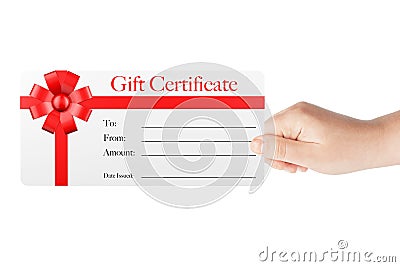 Gift Certificate with Red Ribbon and Bow Stock Photo