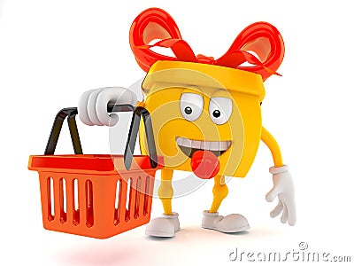 Gift character holding shopping basket Stock Photo