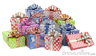 Gift colored boxes with blank gift tag Stock Photo