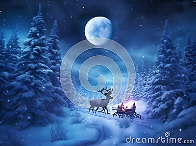 santa december sleigh claus christmas night claus gift holiday reindeer winter. Generative AI. Cartoon Illustration