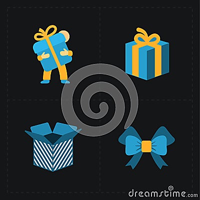 Gift flat colorful shop icons on black Vector Illustration