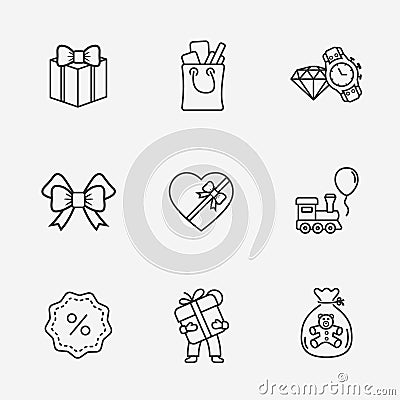 Gift flat contour shop icon Vector Illustration