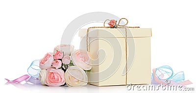 Gift with floral decoration Stock Photo