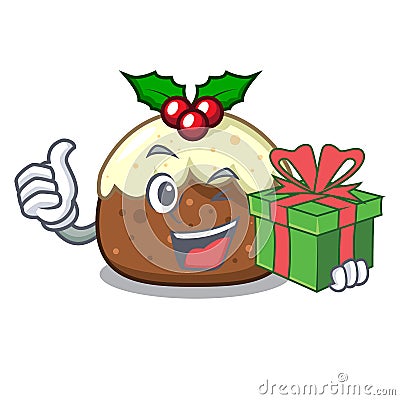 With gift fruit cake character cartoon Vector Illustration