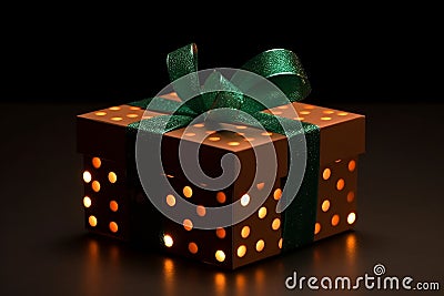 A gift in a glowing box with a bow. Stock Photo