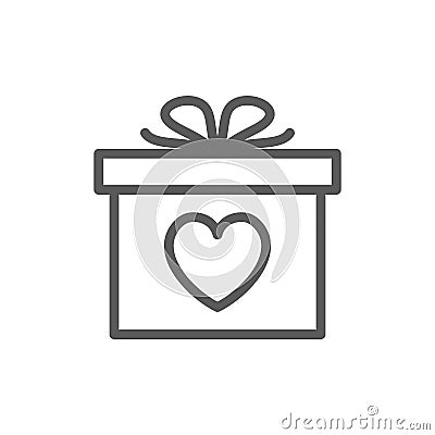 Gift with heart, valentine day line icon. Vector Illustration