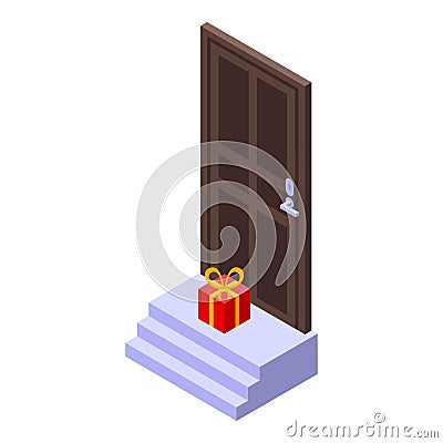 Gift home delivery icon isometric vector. Courier gift box Vector Illustration