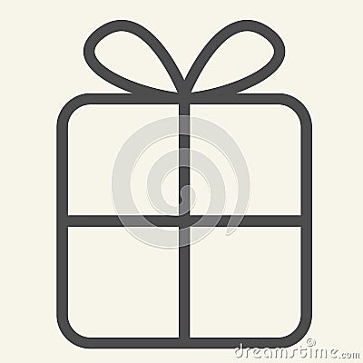 Gift line icon. Christmas present with bow outline style pictogram on white background. New Year giftbox for mobile Vector Illustration