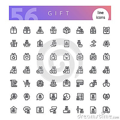 Gift Line Icons Set Vector Illustration